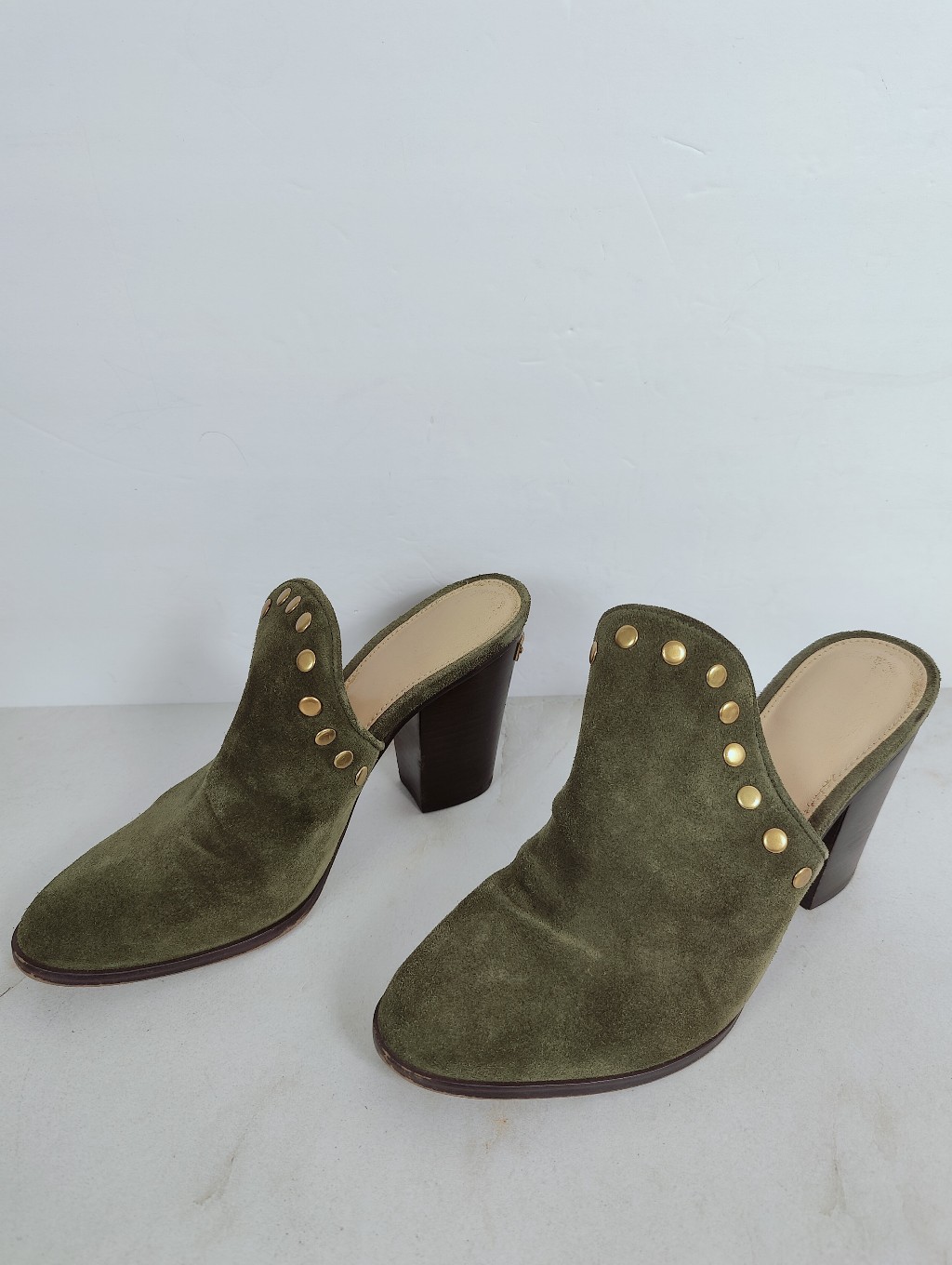 Michael Michael Kors Louise Green Suede Leather Block Heel Mules, Sz 7